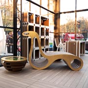 Ecodesign Collection by Lessmore: cardboard furnishings with gold leaf finishes designed by Giorgio Caporaso for Privitera Eventi. Milan Piazza Castello. DDN Phutura | Milan Design Week 20199