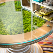 Minimore and Clessidra Table with moss. Design Giorgio Caporaso